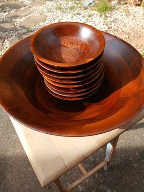 Wooden Serving Bowl Set - Brown Rustic Home Dining